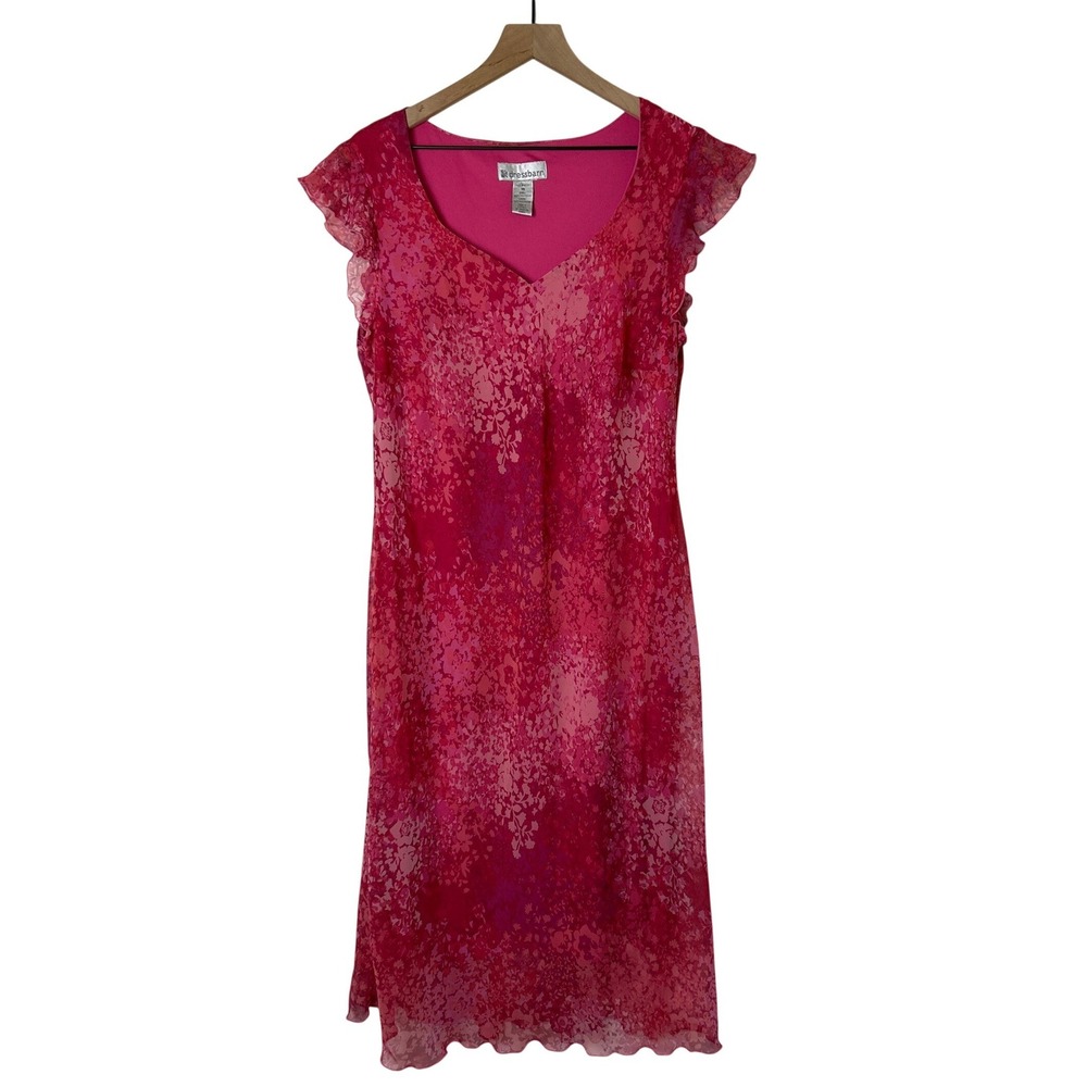 Dressbarn Womens Floral Flutter Sleeve Lettuce Hem Midi Dress Plus Size 16 Pink